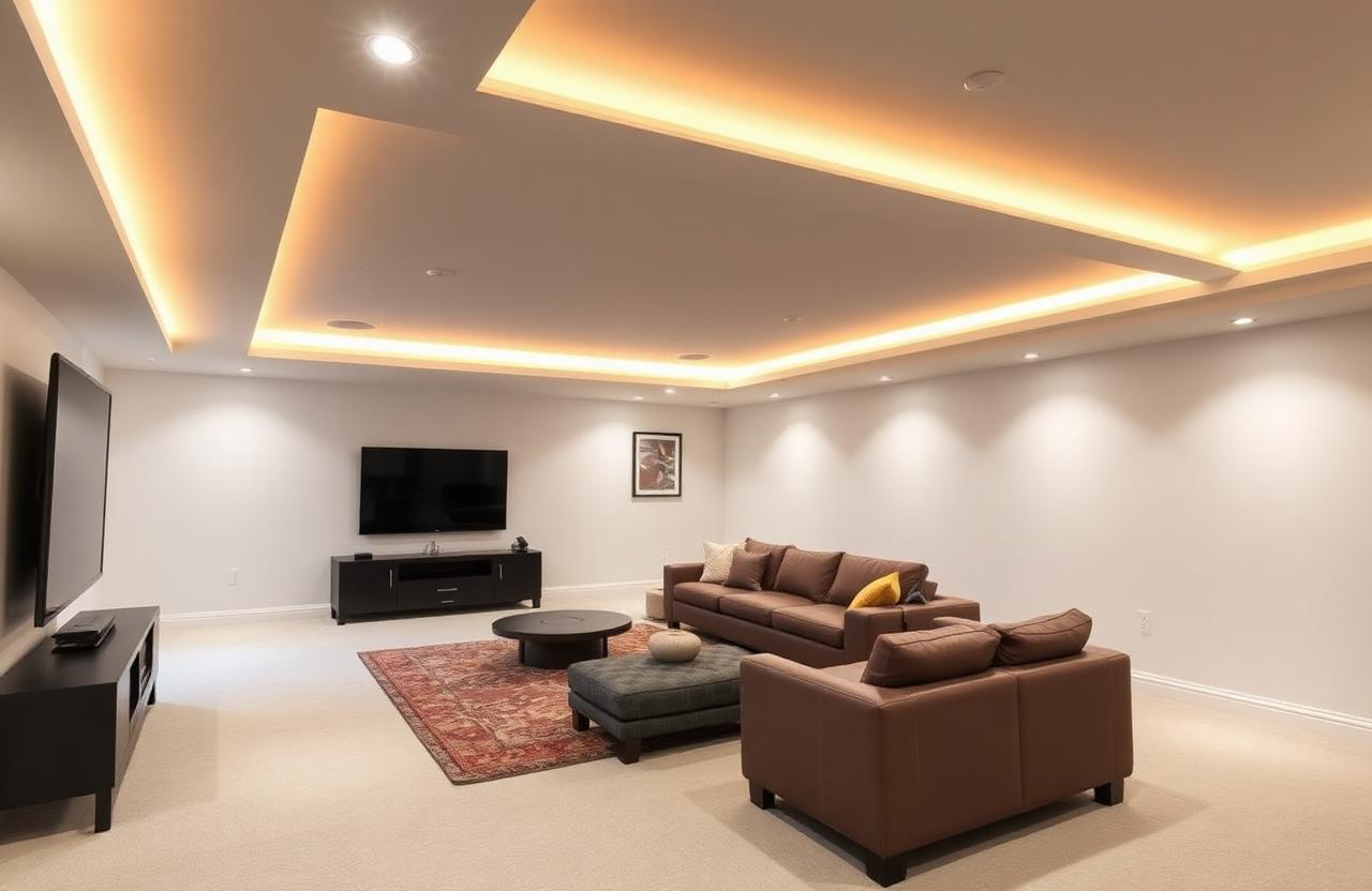 Basement finish & lighting after