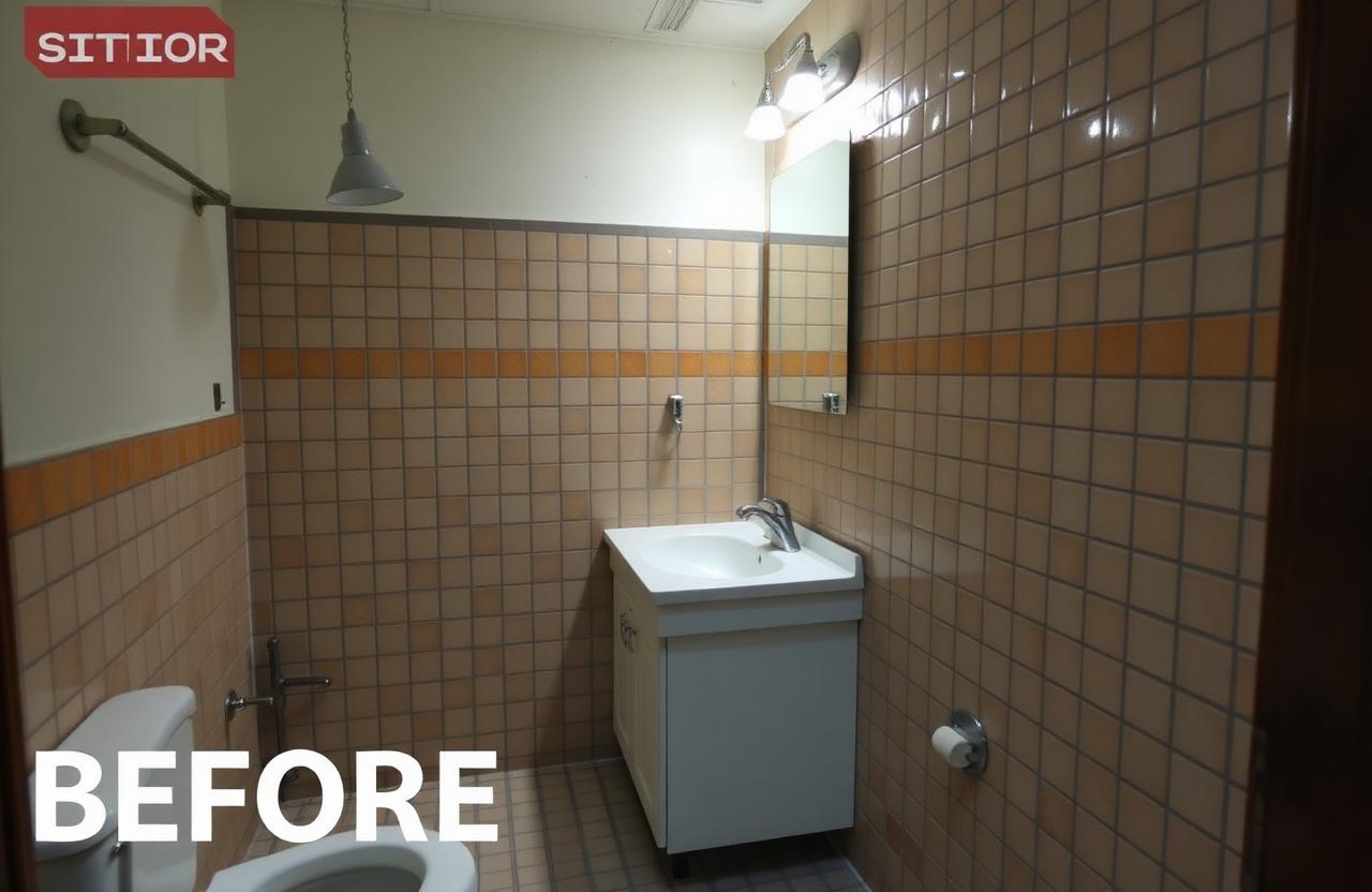 Large-format bath retile before