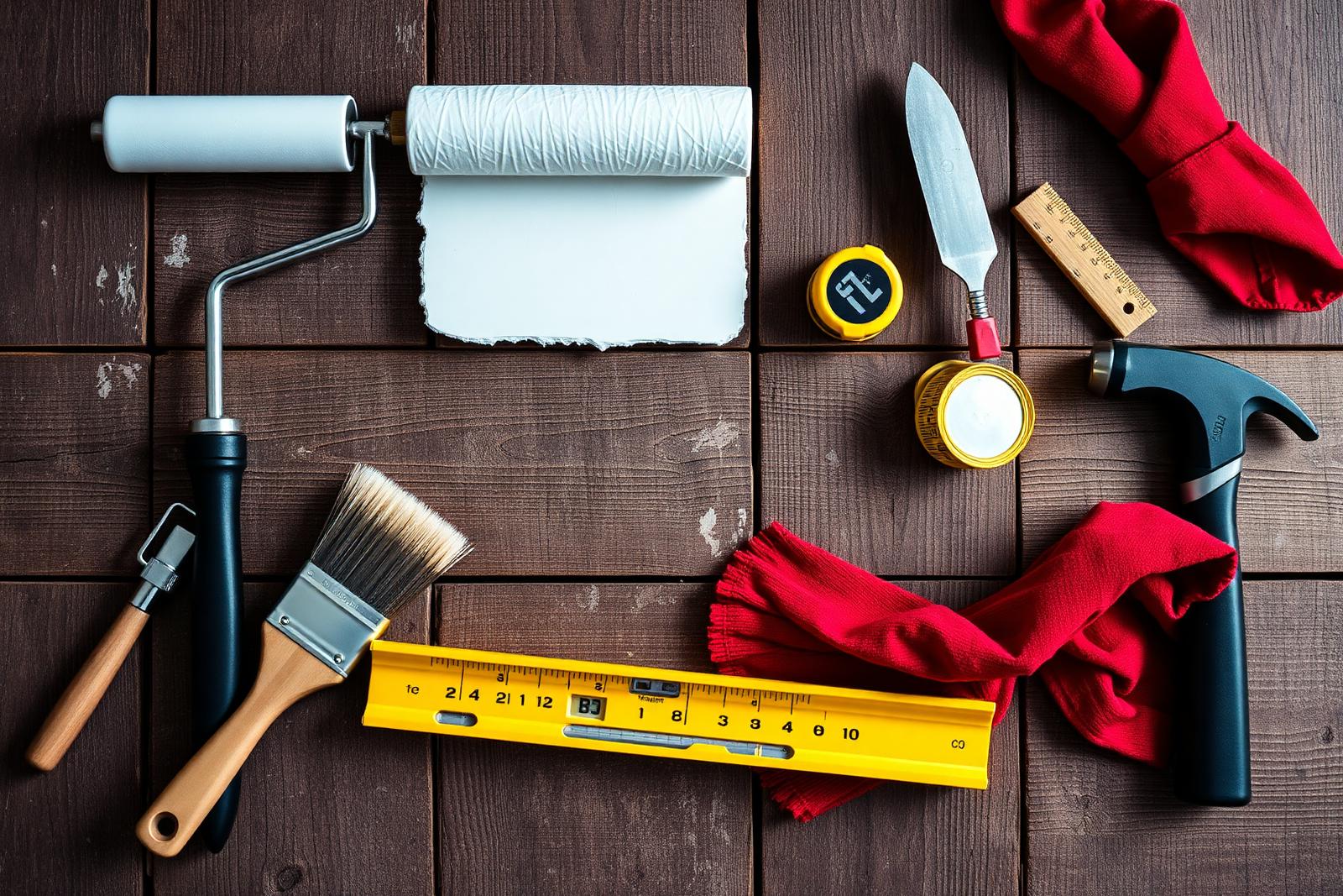 Trades tools laid out on weathered wood
